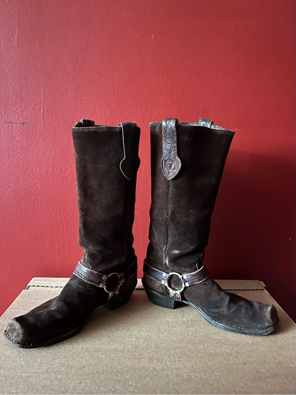 Vintage Brown Suede Women's Heeled Harness Boots